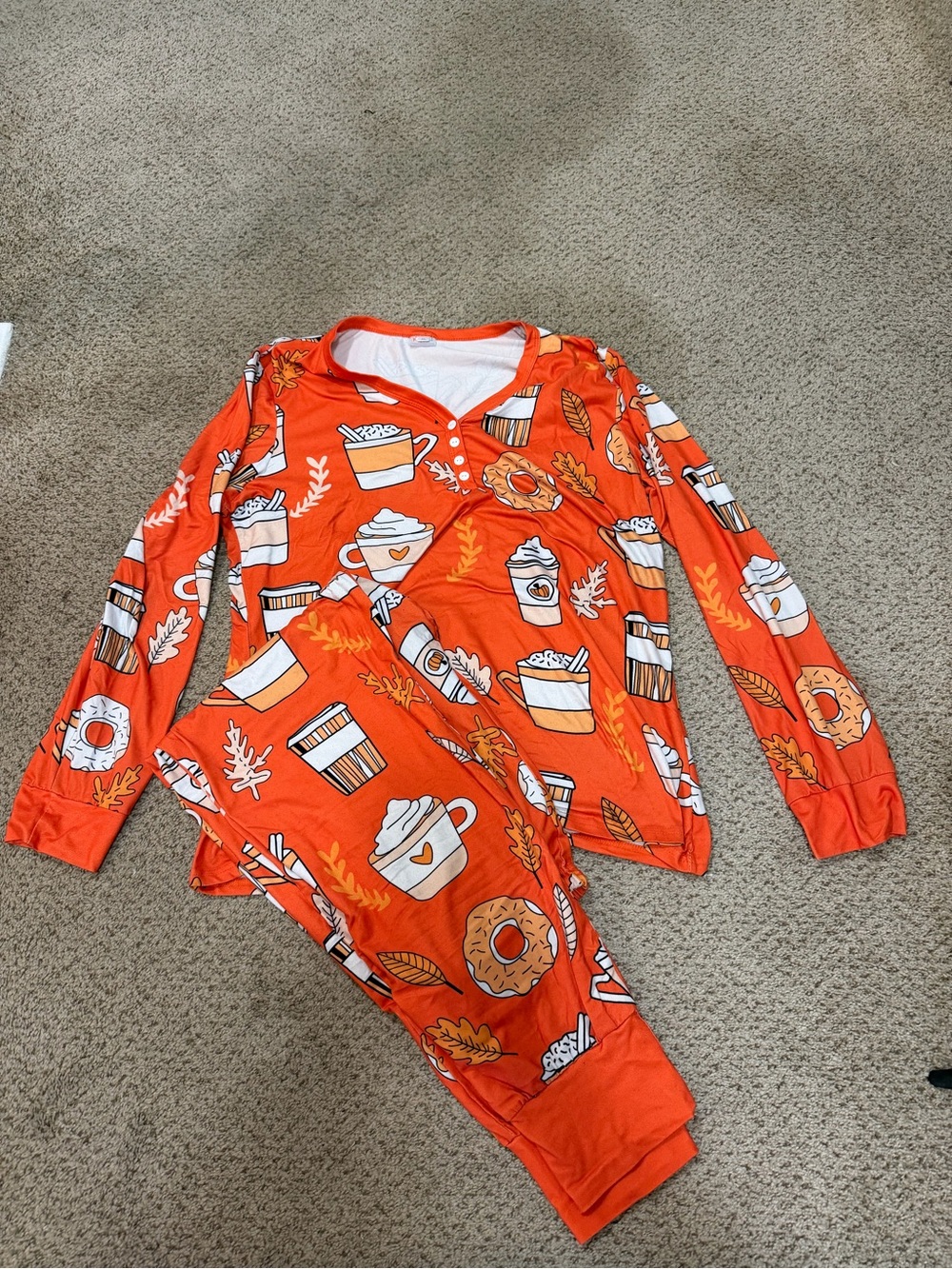 Women's Orange Fall Coffee & Donut Pajama Set buttery soft